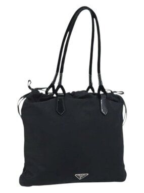 PRADA Hand Bag Nylon Black Silver Auth YKZ113